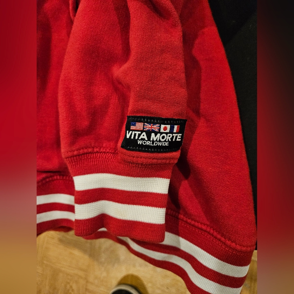 Red Varsity Jacket With Skull Patch - image 6